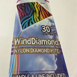 NWT WindDiamond NYLON DIAMOND KITE COLORED ZEBRA STRIPES 30 inch wide